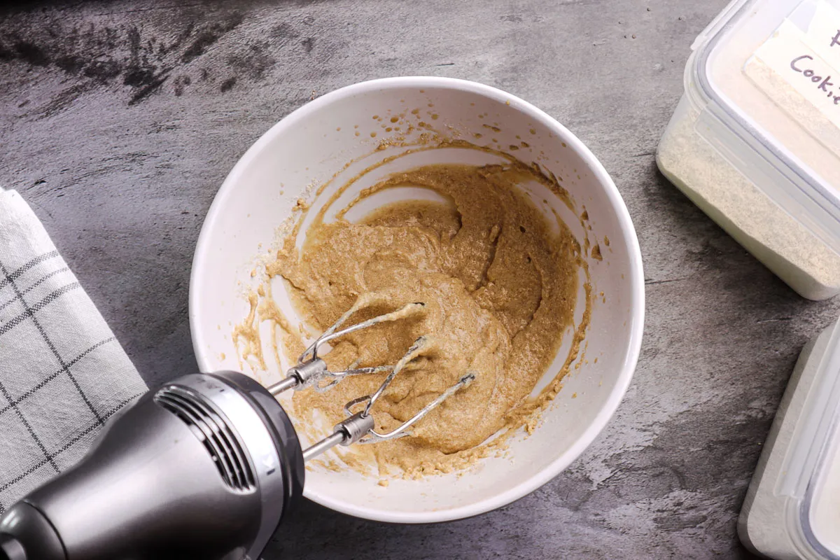 protein chocolate chip cookie dough being mixed
