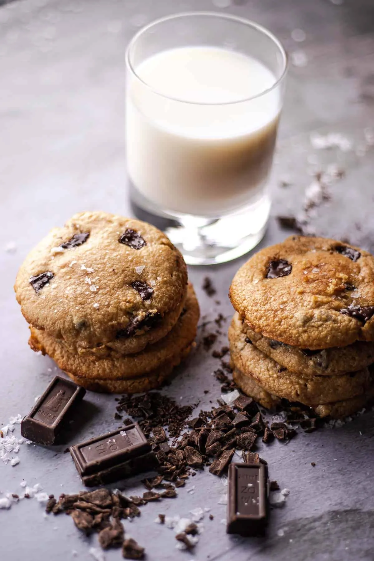 protein chocolate chip cookies and milk